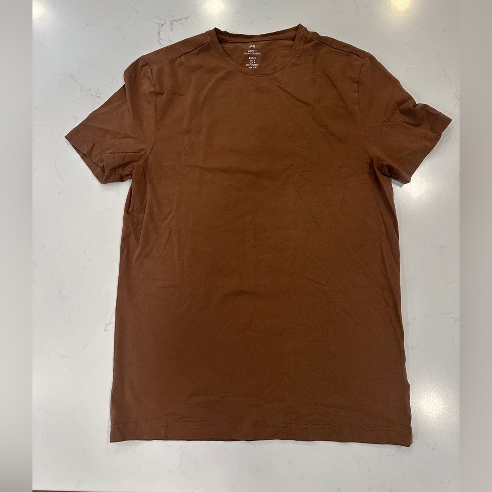 H&M Rich Brown Short Sleeve Slim Fit Tee